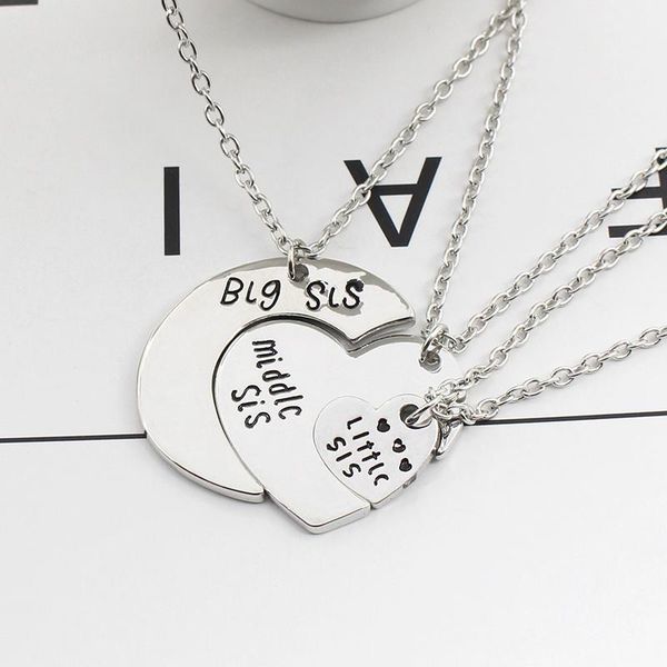 

piece set of fashion ladies necklace big sister heart-shaped alloy pendant creative bff friend friendship jewelry collar necklaces, Silver
