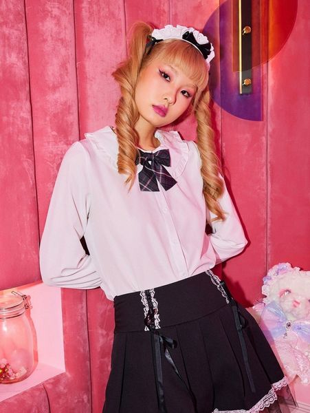 

romwe solid button front statement collar blouse m9lq#, White