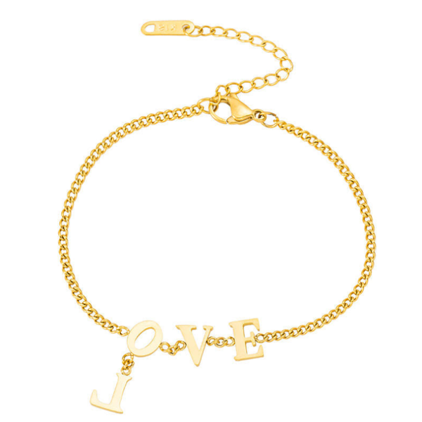 

link, chain 316l stainless steel gold color letter love couple gifts beaded bracelets for women fashion trend fine wedding jewelry sab443, Black