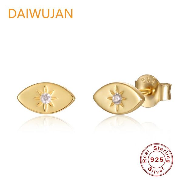 

minimalist 925 sterling silver stud earrings for women gold color zircon glossy eyes party punk jewelry, Golden;silver