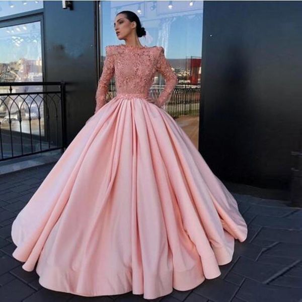 

casual dresses pretty pink dubai saudi arabic long evening formal 2021 ball gown puffy fashion sleeve beaded satin prom party, Black;gray