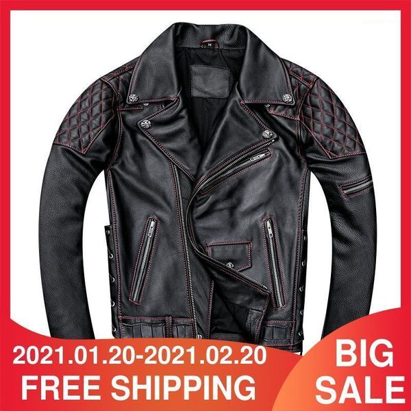 

men's leather & faux 2021 black american motorcycle style genuine jacket men plus size 4xl real cowhide winter slim fit biker's co