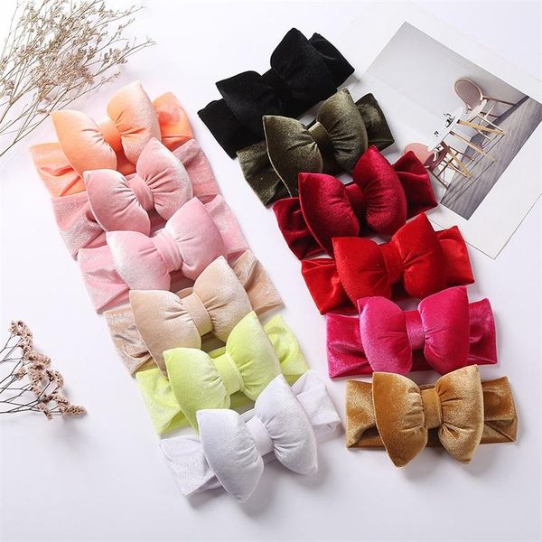 

girls big bows velvet headband kids girl large bow wide headbands baby props hairs accessories, Slivery;white