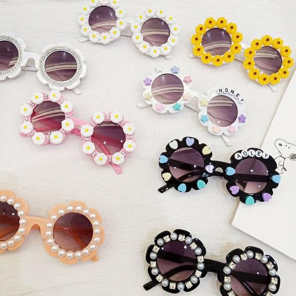 

sunglasses children crystal diamond handmade round eyewear uv400 mirror lens flower design baby girls summer sun glasses, Blue