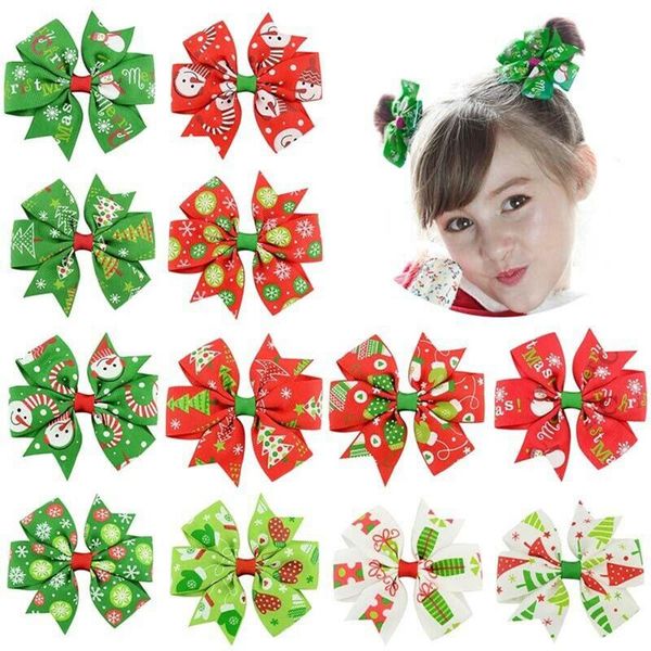 

12pcs/set christmas hair bow clips girl kids boutique for women accessories, Slivery;white