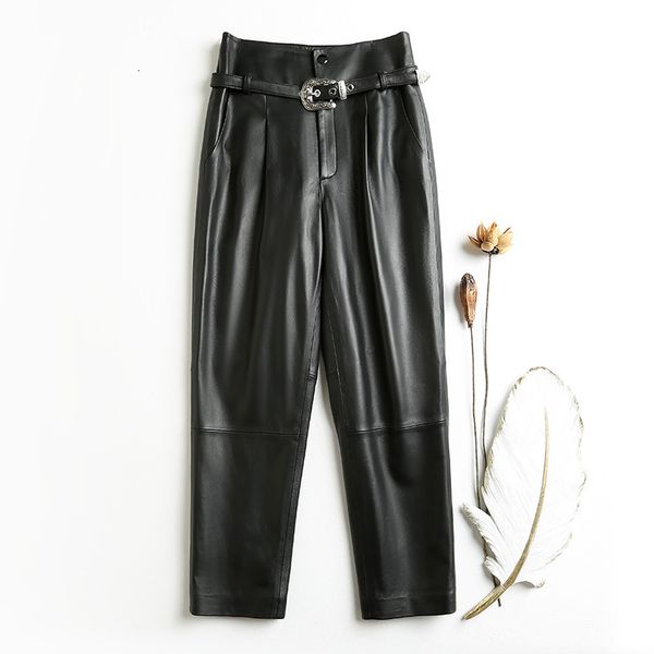 

women's pants & capris arrival designer of sheep trousers royal leather pencil chic from high-rise c536, Black;white