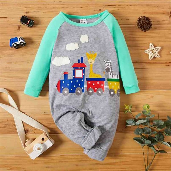 

baby girl cloud and giraffe print colorblock jumpsuits 210528, Blue