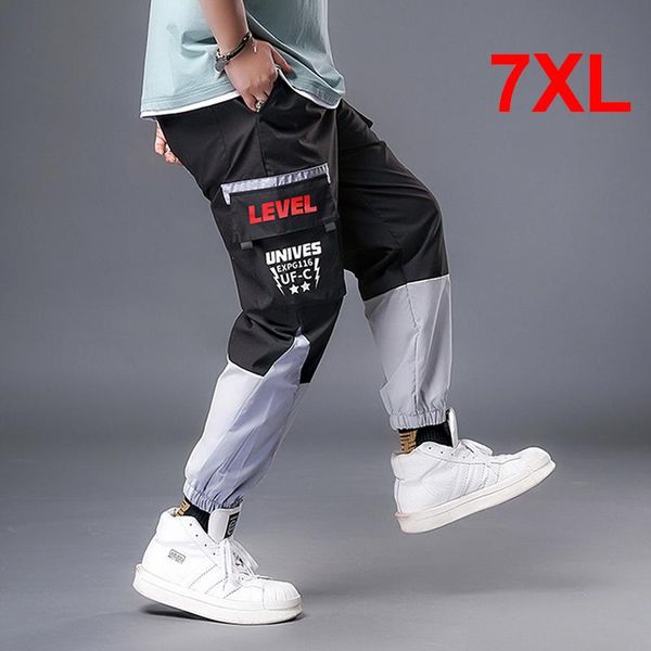 

cargo pants men joggers sweatpants patchwork color block trousers plus size 7xl casual streetwear male pant elastic waist ha122 men's, Black