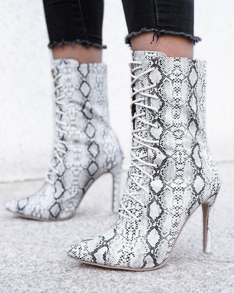 

boots leecabe white color snake skin pole dance boot with high heel platform open toe, Black