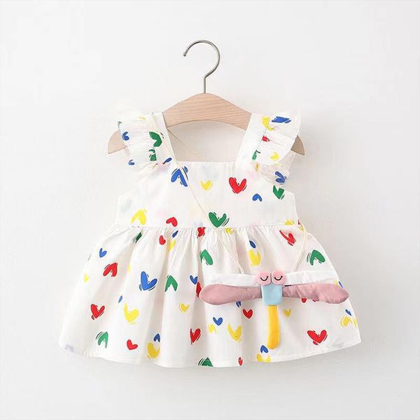 

little girls summer with girl dress dragonfly pendant children clothing sleeveless for kids clothes 1 3 4 5 years, Red;yellow