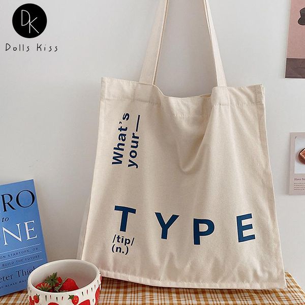 

ladies canvas shopping bag female simple retro letter printing women large capacity shoulder groceries handbag for girls evening bags