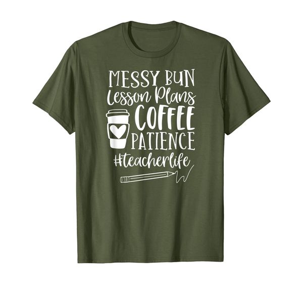 

messy bun lesson plans patience #teacherlife teacher t shirt, White;black