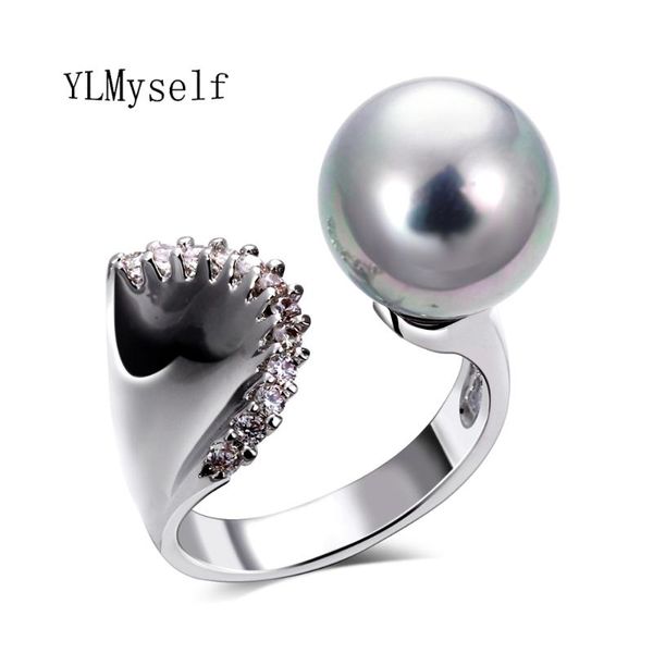

cluster rings 2021 shell pearl for women gold and white plate european charming jewelry with pink grey fashion finger ring, Golden;silver