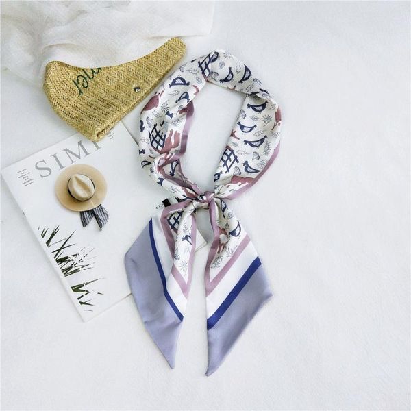 

scarves luxury silk scarf women designer red rose print twill long small head ladies bag ribbons clothes accessories big tie, Blue;gray