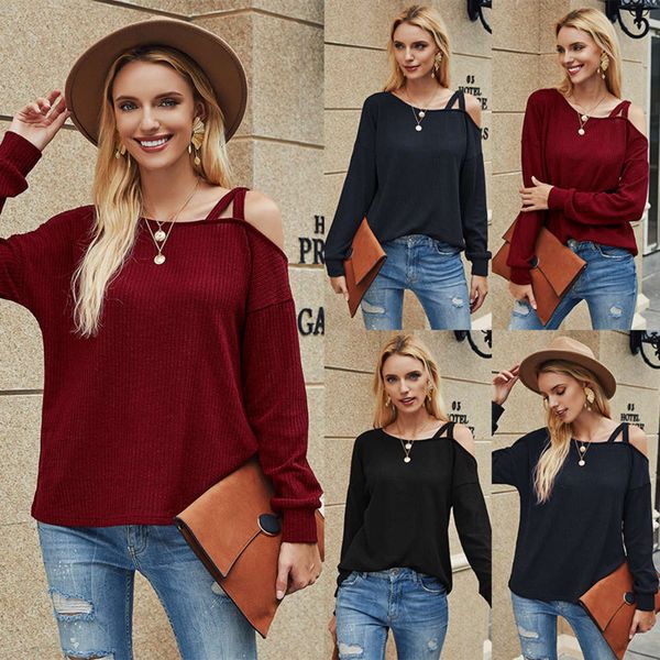 

casual dresses autumn and winter women's long sve off shoulder t-shirt, Black;gray