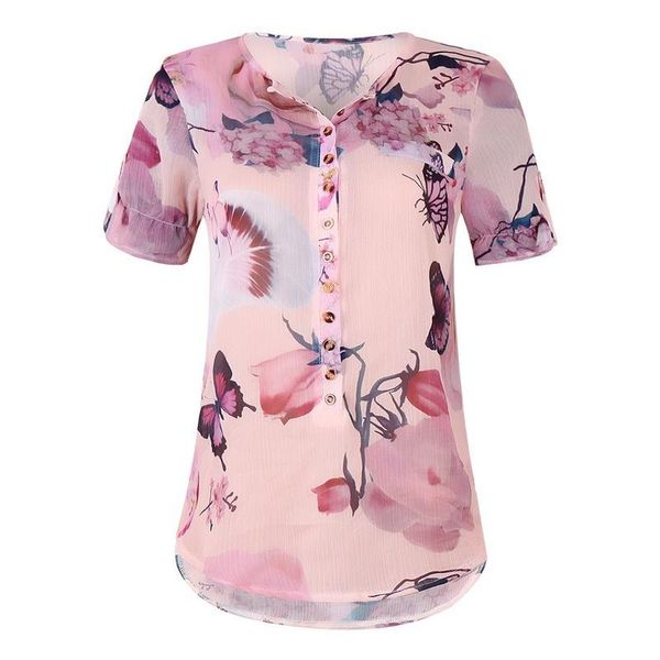 

short-sleeved printed shirt button chiffon plus size clothing for women blouse goth womens women's blouses & shirts, White