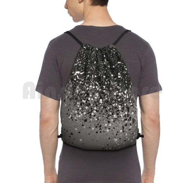 

silver gray glitter #1 #shiny #decor #art backpack drawstring bags gym bag waterproof black and white color pattern