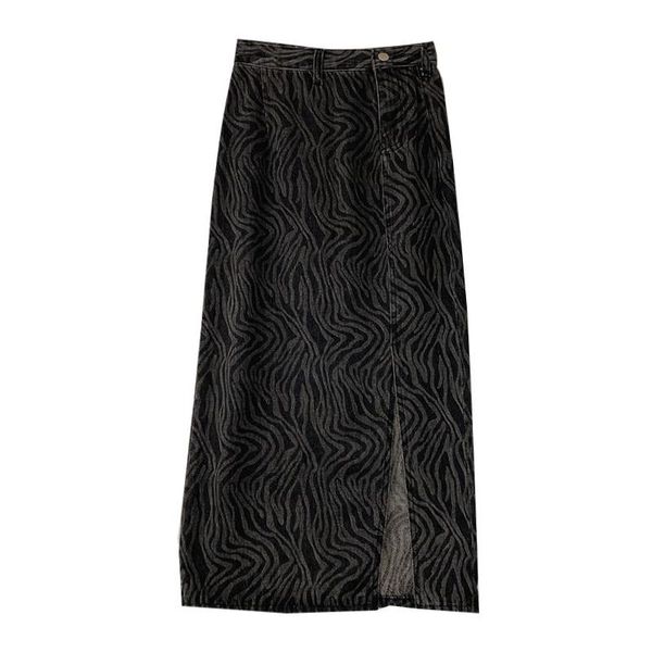 

skirts vsue chic jeans womens split denim skirt femme high waist mid calf zebra vintage zipper black blue s0284