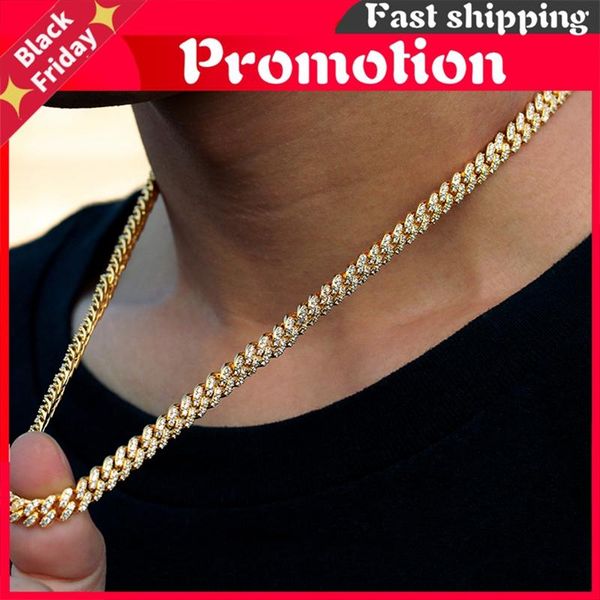 

chains iceoutbox 6mm iced out cuban chain bling necklace rhinestone golden miami link for women men's hop jewelry gifts, Silver