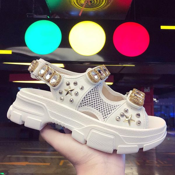 

dress shoes fashion summer female sport sandals 2021 rhinestone open toe platform women wedges casual ladies beach, Black