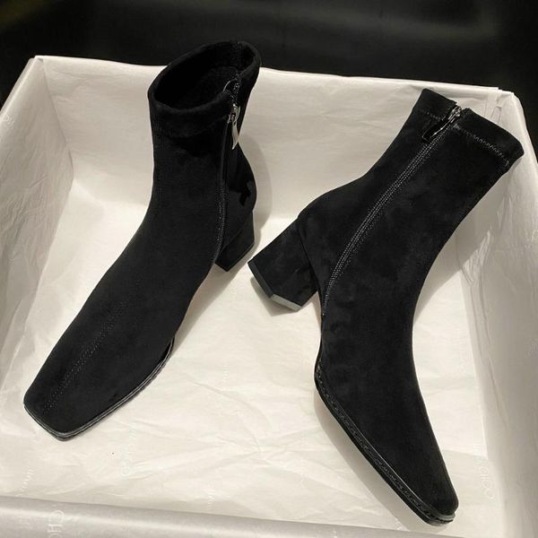 

2021 women square ankle boots zip fall sewing dress black 1