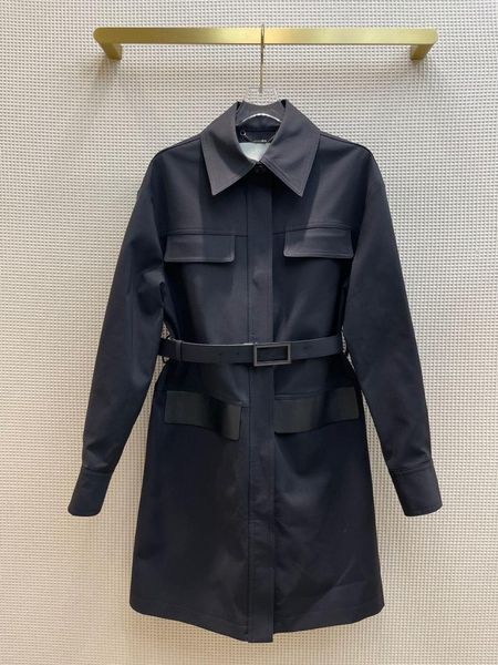 

women's trench coats high-end clothing windcheater autumn black minimalist style with belt design lapel straight overcoat 55785, Tan;black