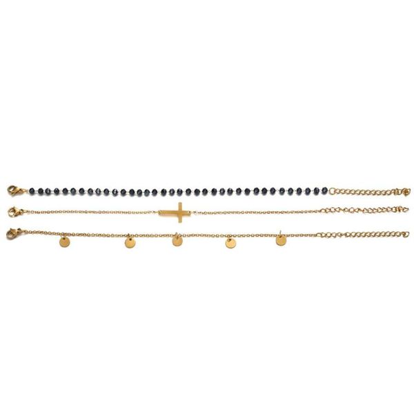 

charm bracelets 3pcs/sets stainless steel sequin disc cross multilayer chain bracelet for women catholic religious jewelry, Golden;silver