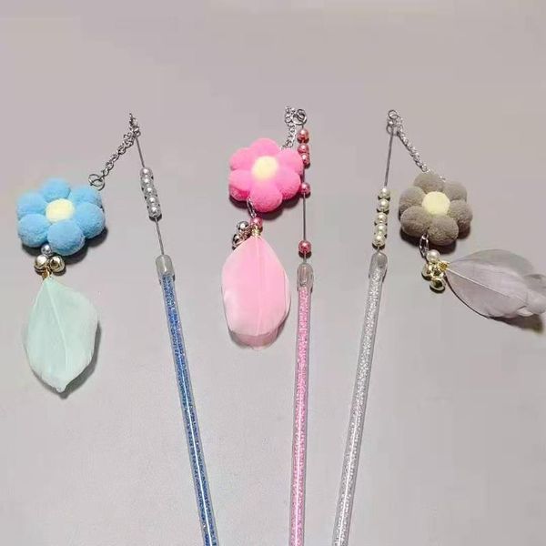 

cat toys pet funny stick acrylic beaded flower bell feather interactive self-hey toy catnip