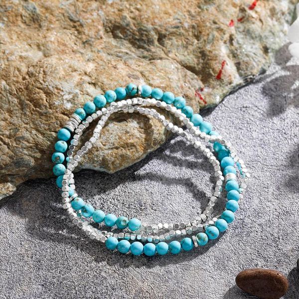 

beaded, strands bohemia natural stone turquoises pulsera handmade bracelet for women vintage geometric metal beaded chain bracelets jewelry, Black