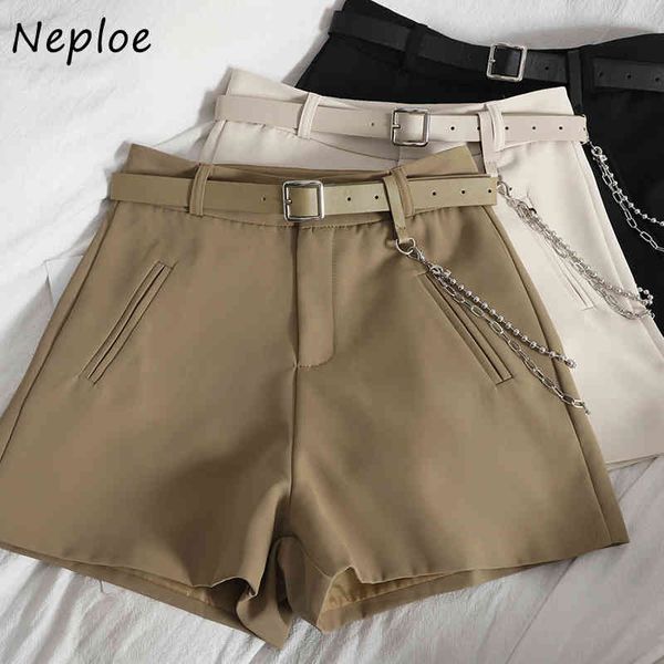 

neploe high waist hip button shorts feminino solid summer spring new loose short femme zipper fake pocket design wild 210423, White;black