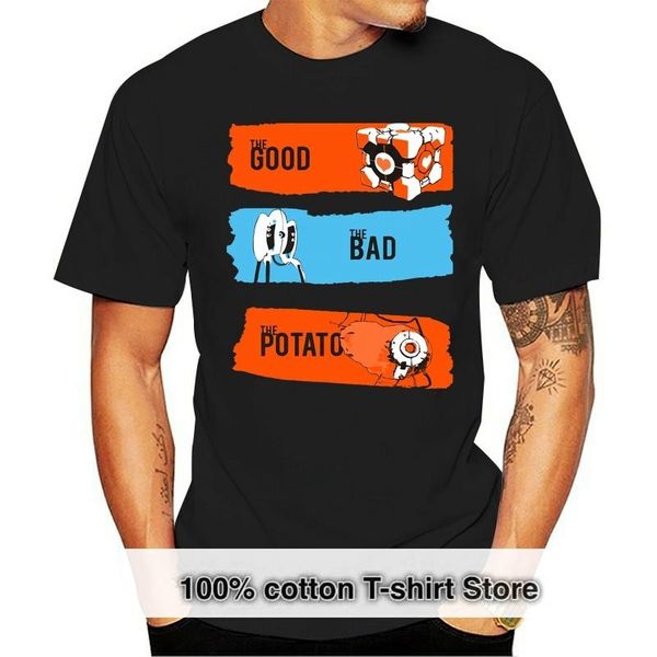 

men's t-shirts the good bad potato t shirt men game portal 2 t-shirt short sleeve letter striped tees clothes, White;black
