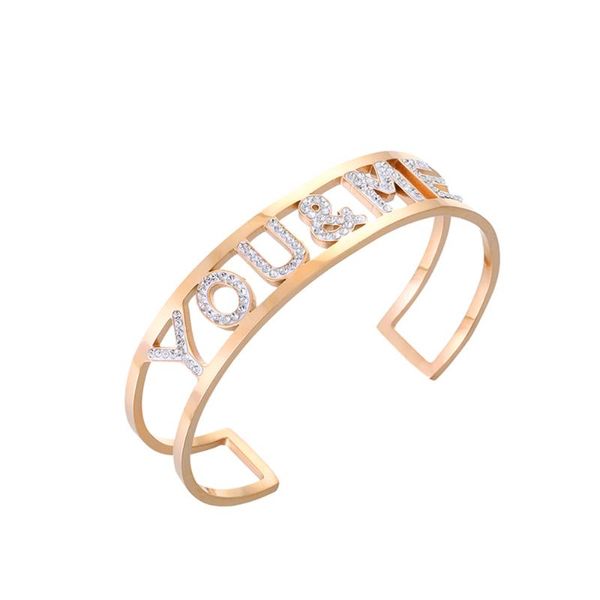 

bangle stainless steel women's gift you & me letters colorful crystal white stone open 2 layer hand jewelry, Black