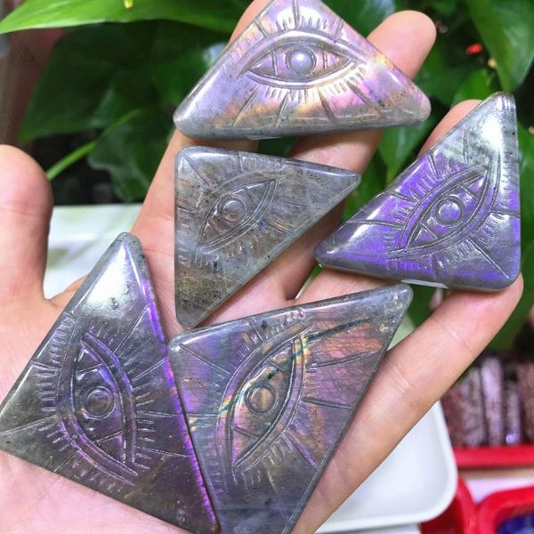 

decorative objects & figurines natural purple flash labradorite evil eyes triangular carvings the eye of devil figurine stone ornaments witc