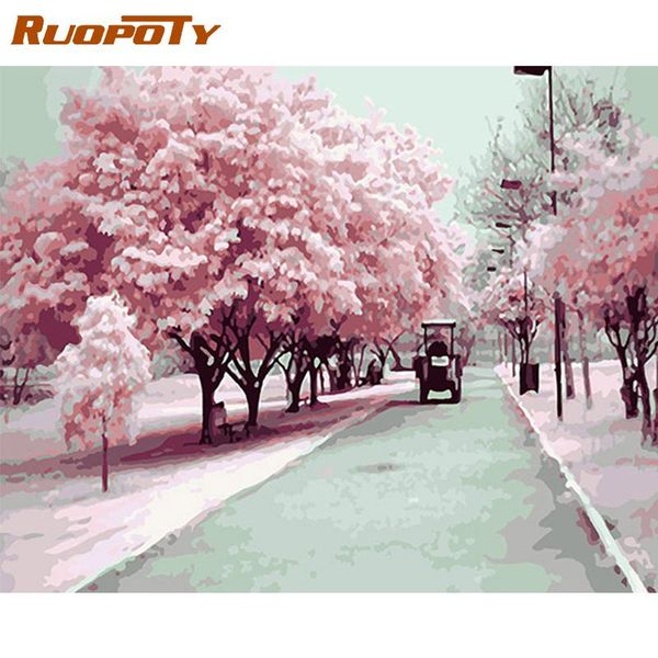 

paintings ruopoty frame diy painting by numbers cherry blossoms landscape coloring acrylic paint on canvas for home decor gift