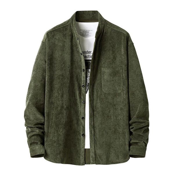 

men's casual shirts 2021 corduroy collar autumn winter long sleeve shirt coat, White;black