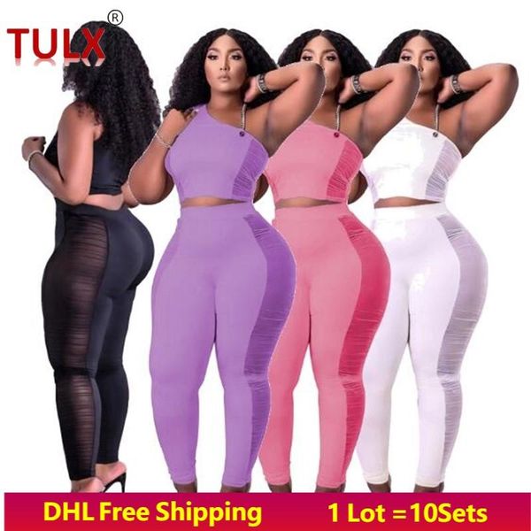 

women's two piece pants women yoga sportswear pcs sets jogger suits crop mesh leggings solid color outfits summer autumn clothing 5, White