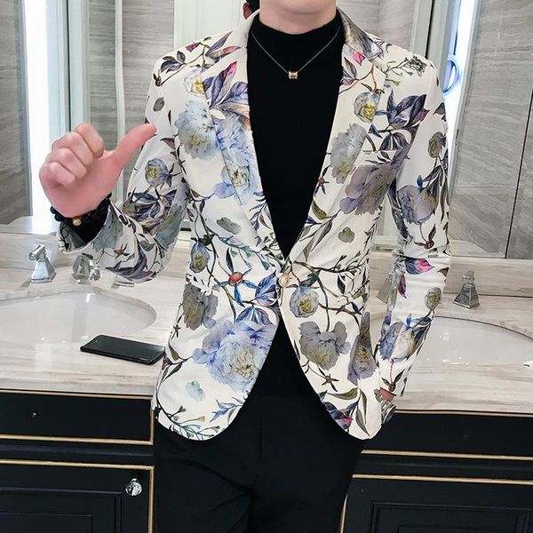

spring men's single korean version of youth fashion casual bronzing printing slim small suit wedding outfits for men suits & blazers, White;black