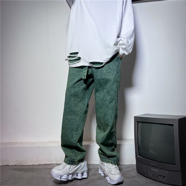 

Men's Jeans Hip Hop Denim Pants And Women Casual Straight Wide Leg Vintage Pant Harajuku Joggers Cotton Trousers QXIJ, Blue