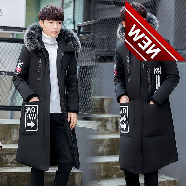 

2021 men's new winter long down jackets hooded big fur collar cold thick white duck jacket men coat, Black