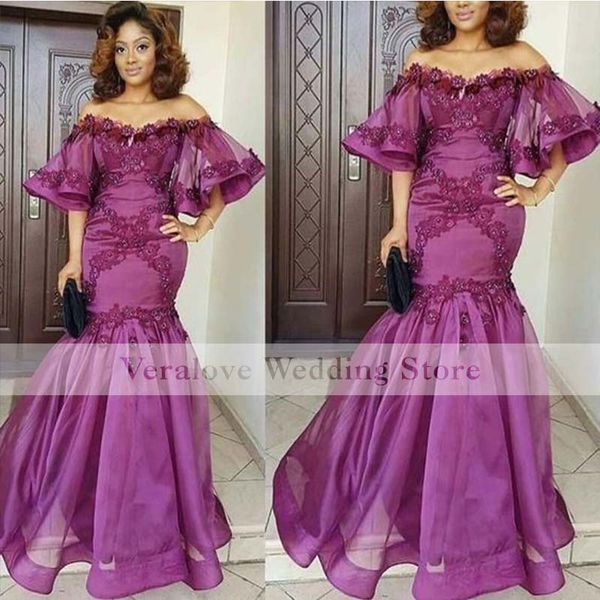 

off shoulder prom dress mermaid 2021 purple applique robe de soirÃ©e femme vestidos de noite formal party wear, Black
