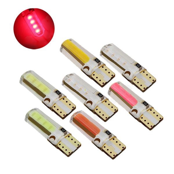 

100pcs red t10 w5w 168 194 2825 cob 8smd silicone led car bulbs for clearance lamps license plate lights 12v