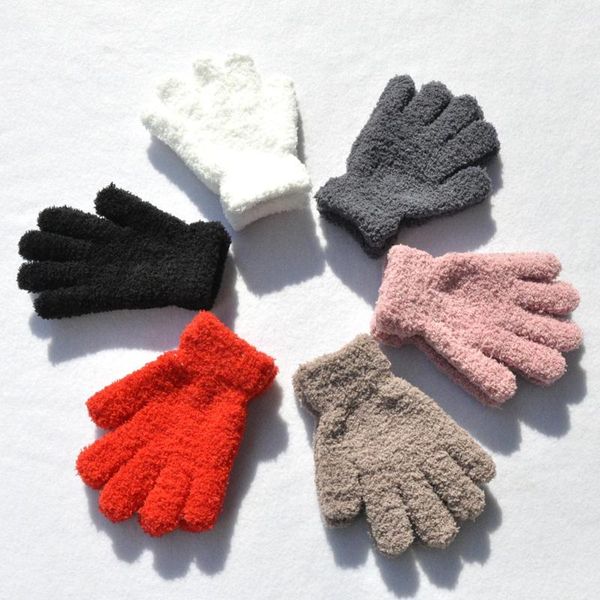 

children's mittens kids coral fleece thicken winter gloves keep warm children baby plush furry full finger soft for 7-11years, White