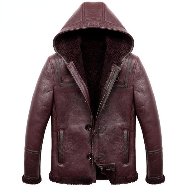 

men's leather & faux winter natural fur coat mens jacket sheepskin jackets male short coats hooded man's clothes chaquetas sqq865, Black
