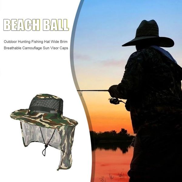 

outdoor hats hunting hiking sunscreen cap wide brim man breathable mesh fishing beach camouflage sun uv protection shade hat, Black;white