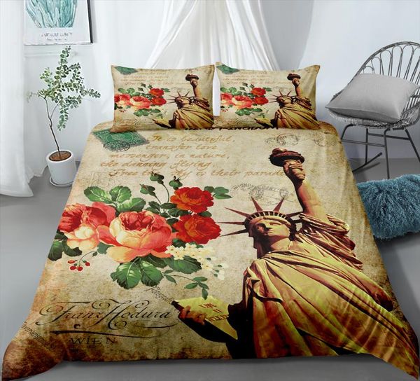 

bedding sets 2/3 piece paris tower london buildings microfiber duvet cover set twin full  king double bed linen retro quilt