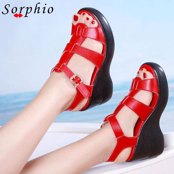 

summer simple sandals peep toe buckle strap black white red platform wedges fashion office leisure shoes for women dress