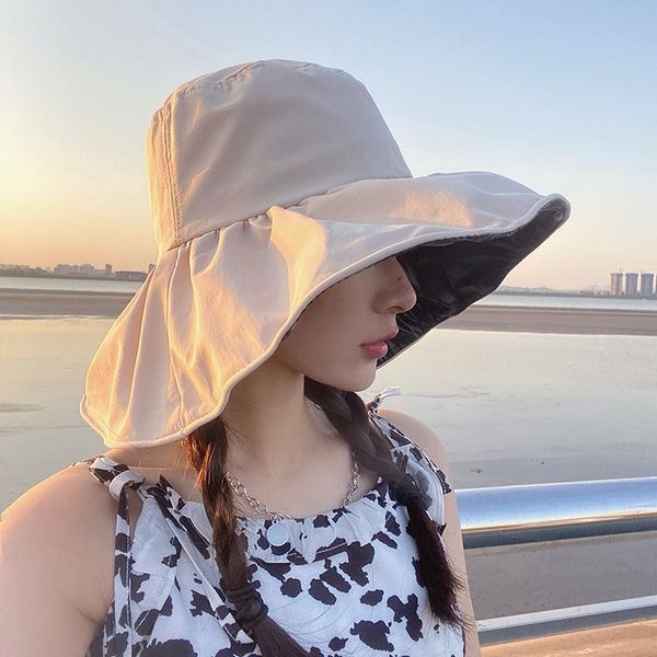 

black glue sunscreen women's summer sun for face uv protection fisherman's hat, Blue;gray