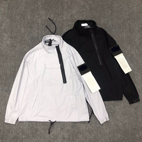 

toney designer men's jacket stones women's coat metal workwear island fashion classic embroidery compass badge half zip jacket, Black;brown