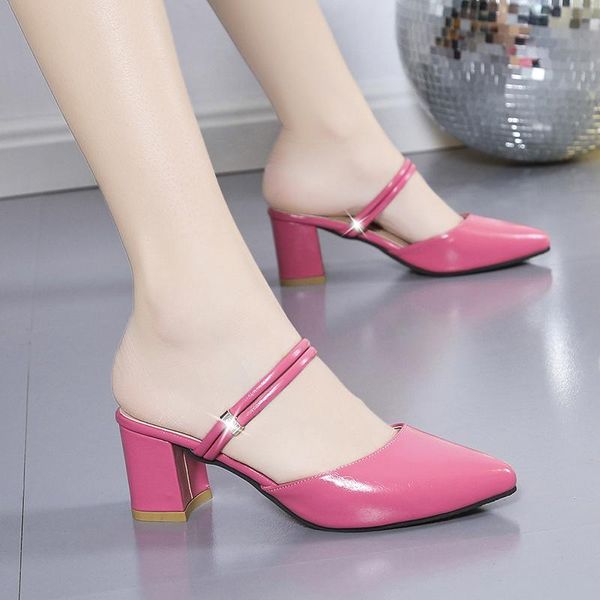 

dress shoes 2021 womens platform heels summer shallow mouth pointed toe thick heel wedding party high pumps zapatos de mujer 34-42, Black