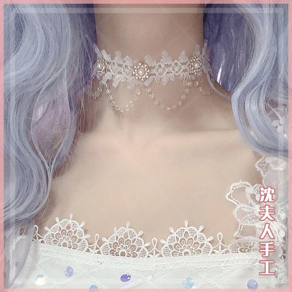 

pendant necklaces lolita necklace original crystal pearl fairy flower wedding all-match, Silver
